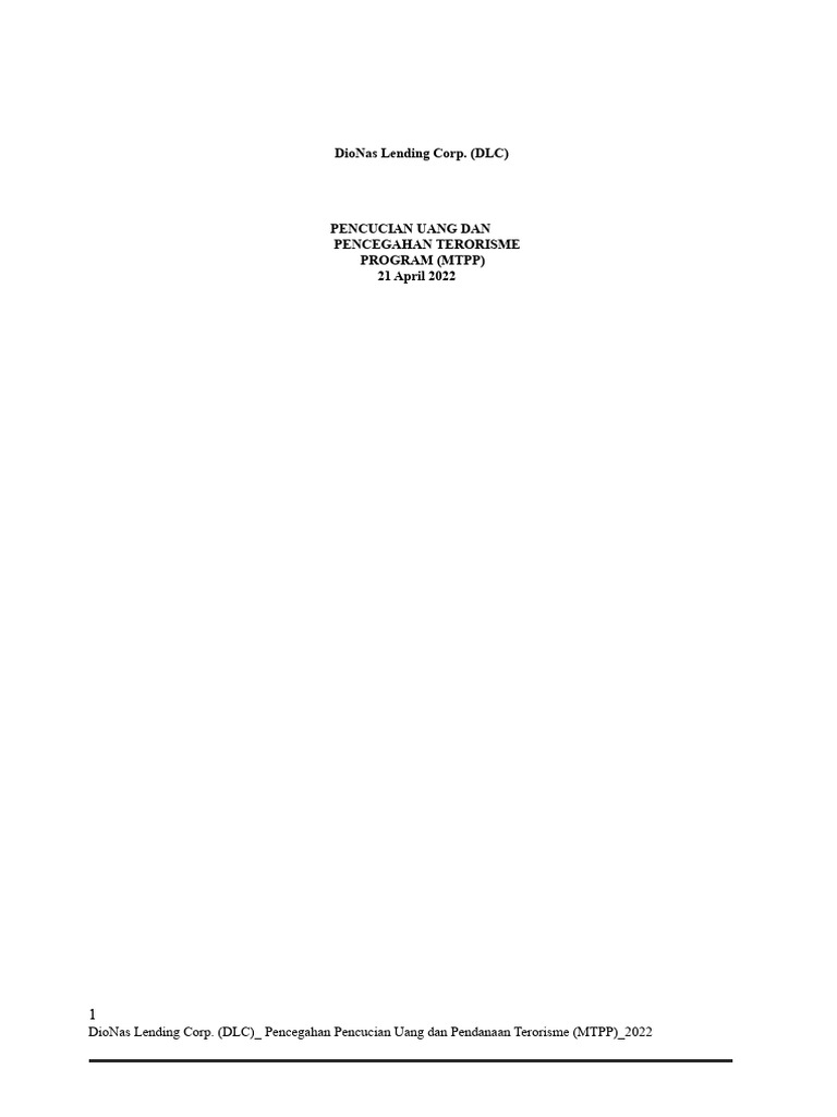 MTPP DioNas Lending Corp: Kebijakan AML/CFT | PDF