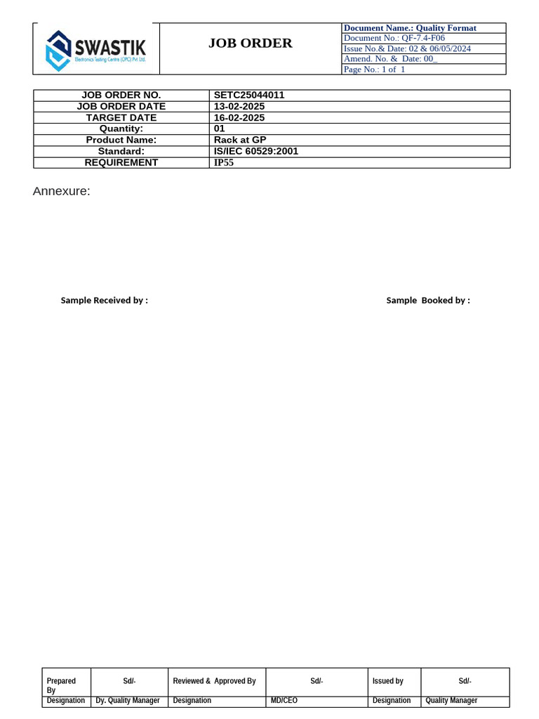 Job Order NABL | PDF