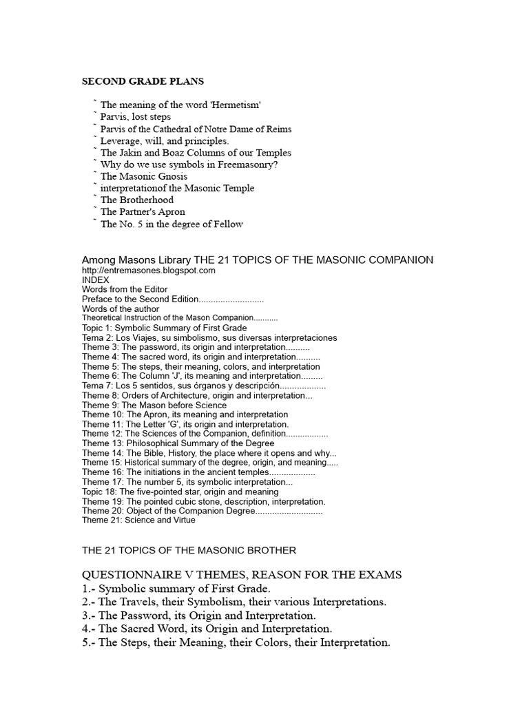 Second Grade Masonic Study Guide | PDF | Freemasonry