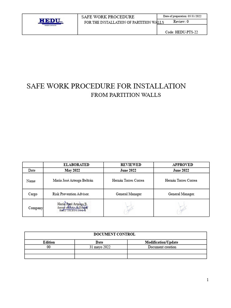 Safe Work Procedure for Partition Walls | PDF | Drywall | Framing ...