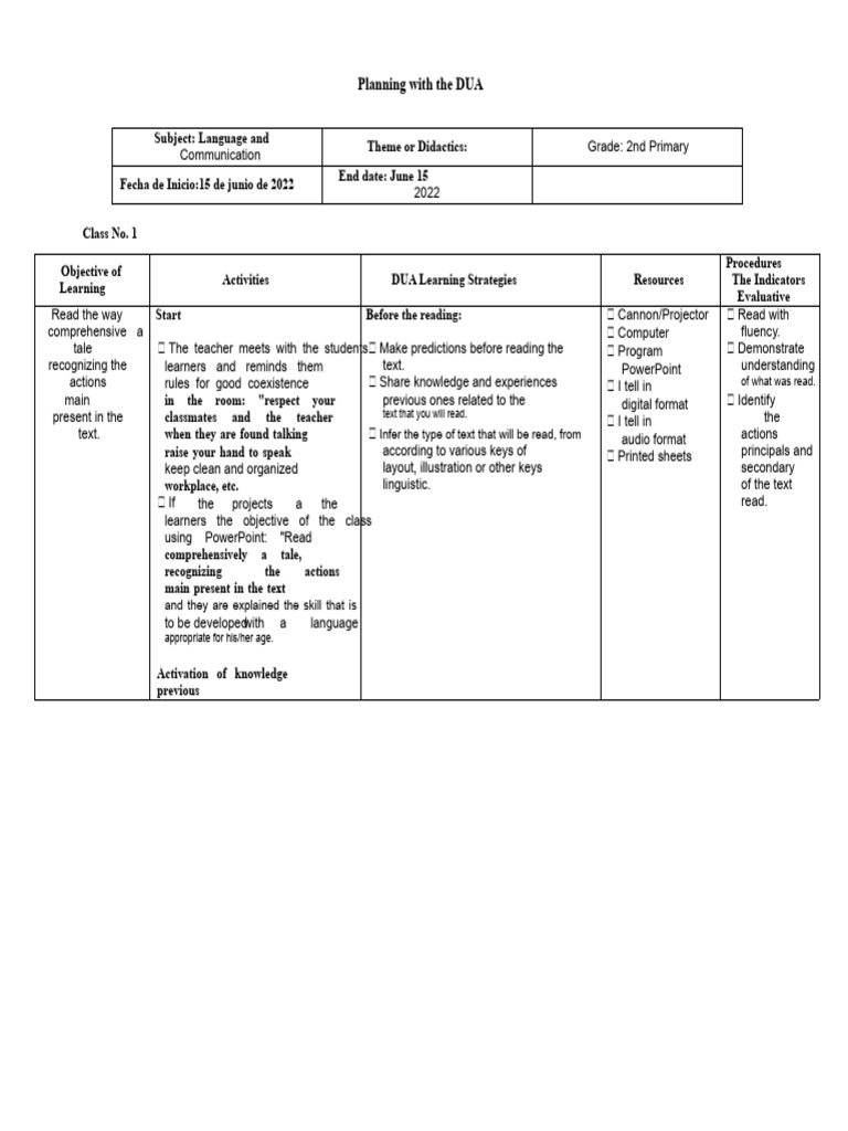 DUA Lesson Plan for 2nd Grade Reading | PDF | Reading Comprehension ...