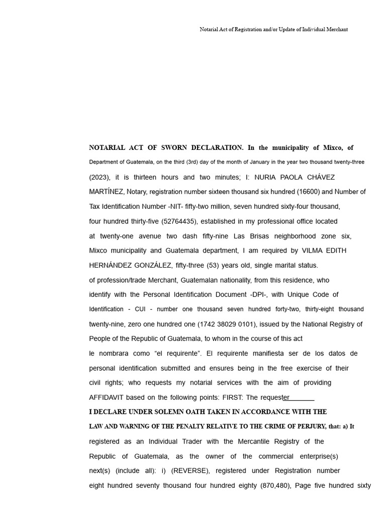 Act Declaration Jurisdiction of Individual Trader 1 | PDF | Affidavit ...