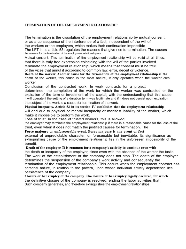 Termination of Employment Relationship | PDF | Employment | Justice