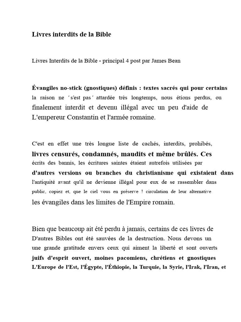 Livres Interdits de la Bible : Liste et Histoire | PDF | Bible | Le gospel
