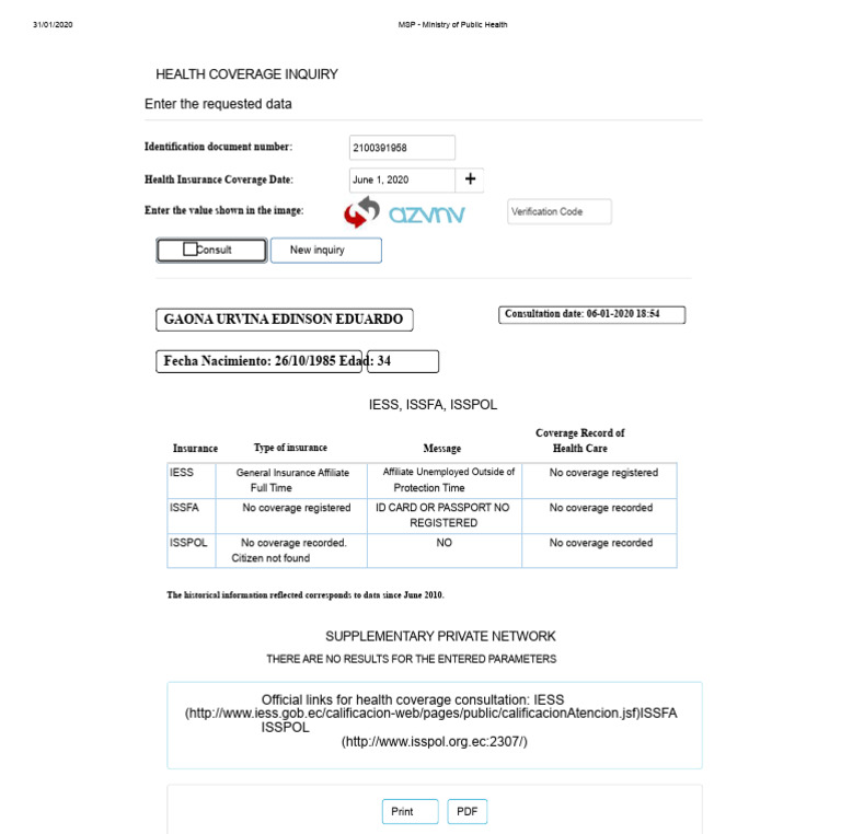Health Coverage Inquiry Results | PDF | Identity Document | Privacy