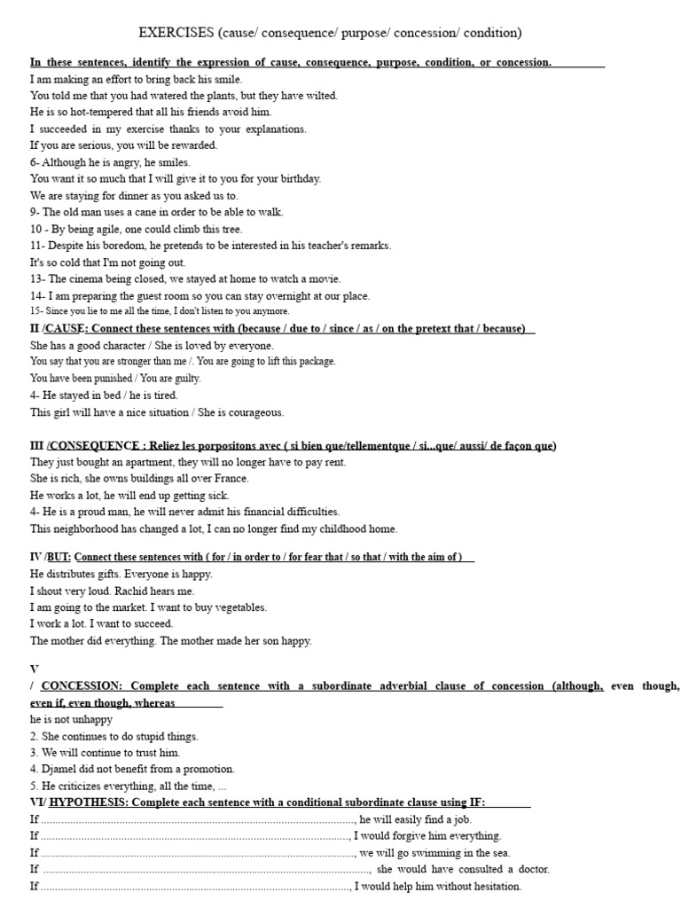 Cause and Effect Sentence Exercises | PDF | Syntax