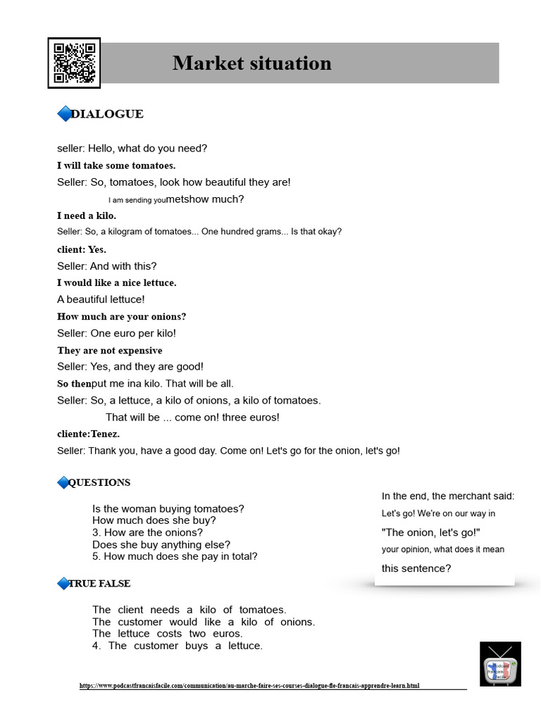 Market Dialogue: Buying Vegetables | PDF