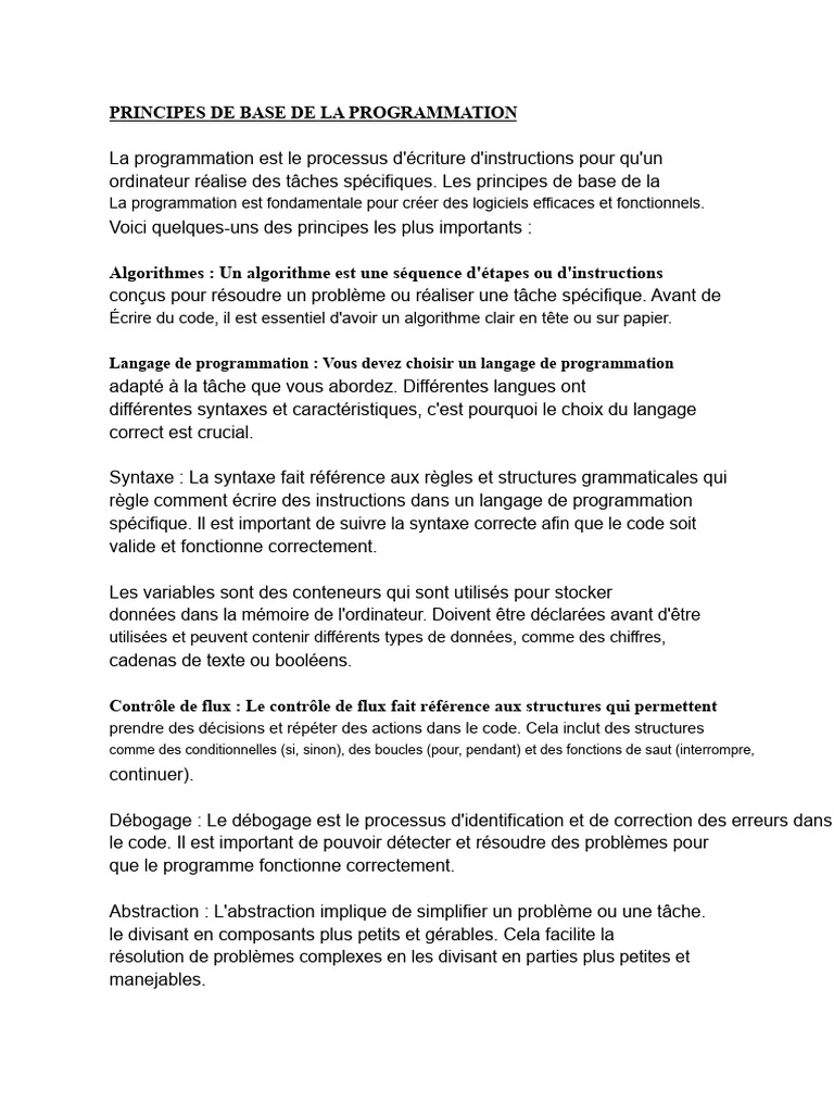 Principes fondamentaux de la programmation | PDF | Programmation ...