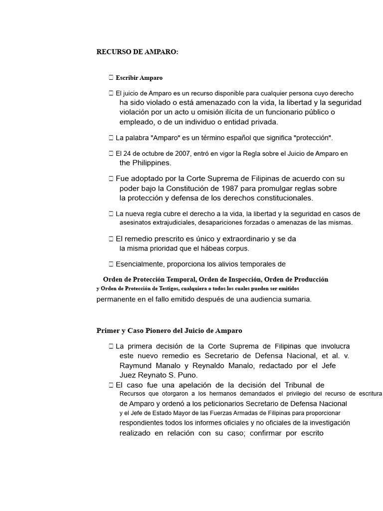Recurso de Amparo | PDF | Violación | Habeas corpus