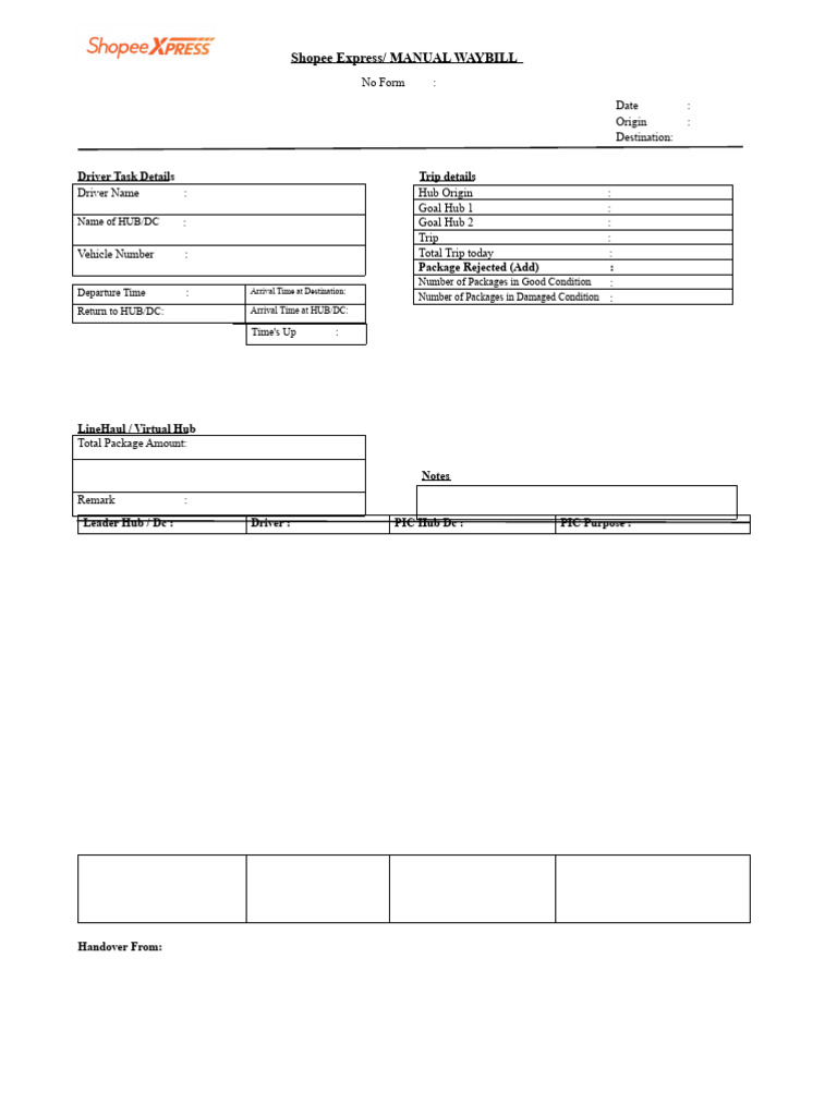 Shopee Express Manual Waybill Template | PDF