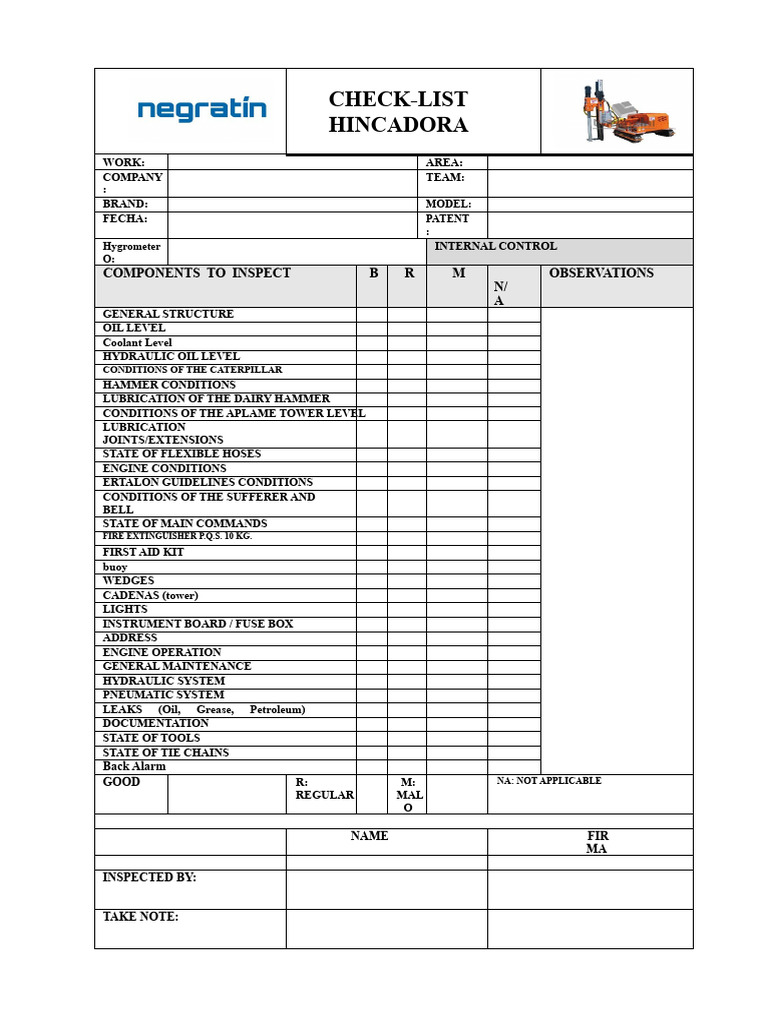 Equipment Maintenance Inspection Checklist | PDF