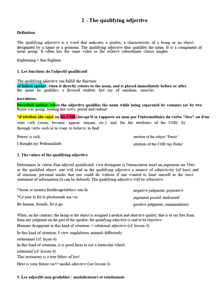 Qualifying Adjective Explained | PDF | Adjective | Noun