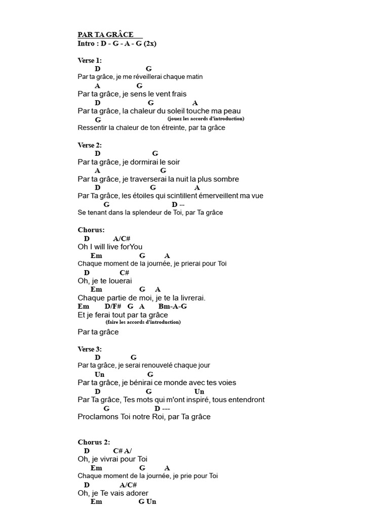 Par Ta Grâce : Paroles et Accords | PDF