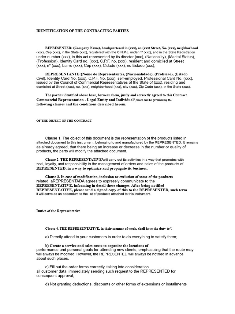 Contract for Commercial Representation Agreement | PDF | Private Law ...