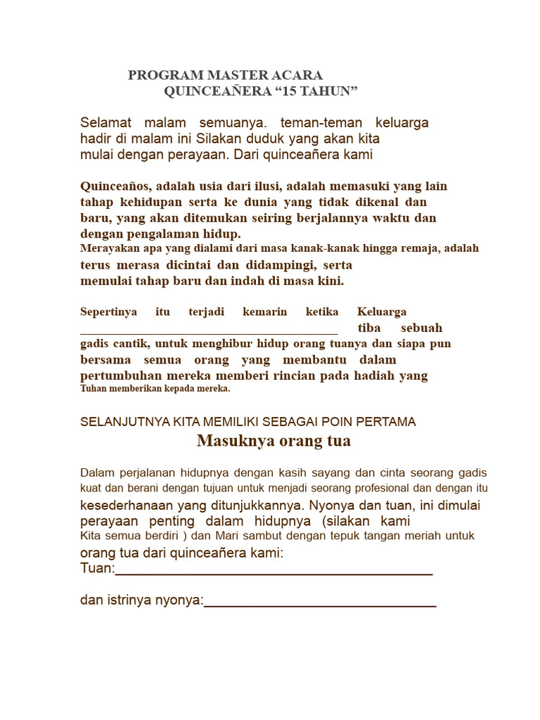 Program Acara Quinceañera 15 Tahun | PDF