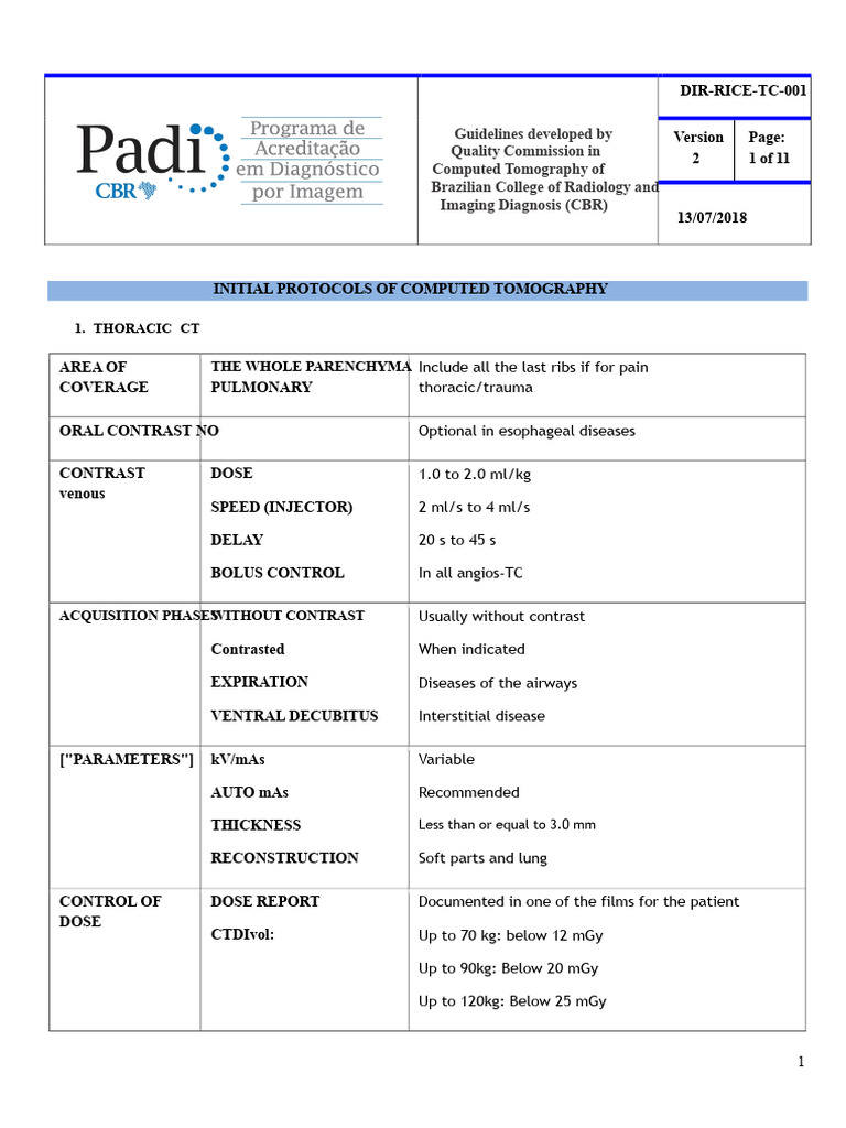 CT Protocol Guidelines by CBR | PDF | Ct Scan | Radiology