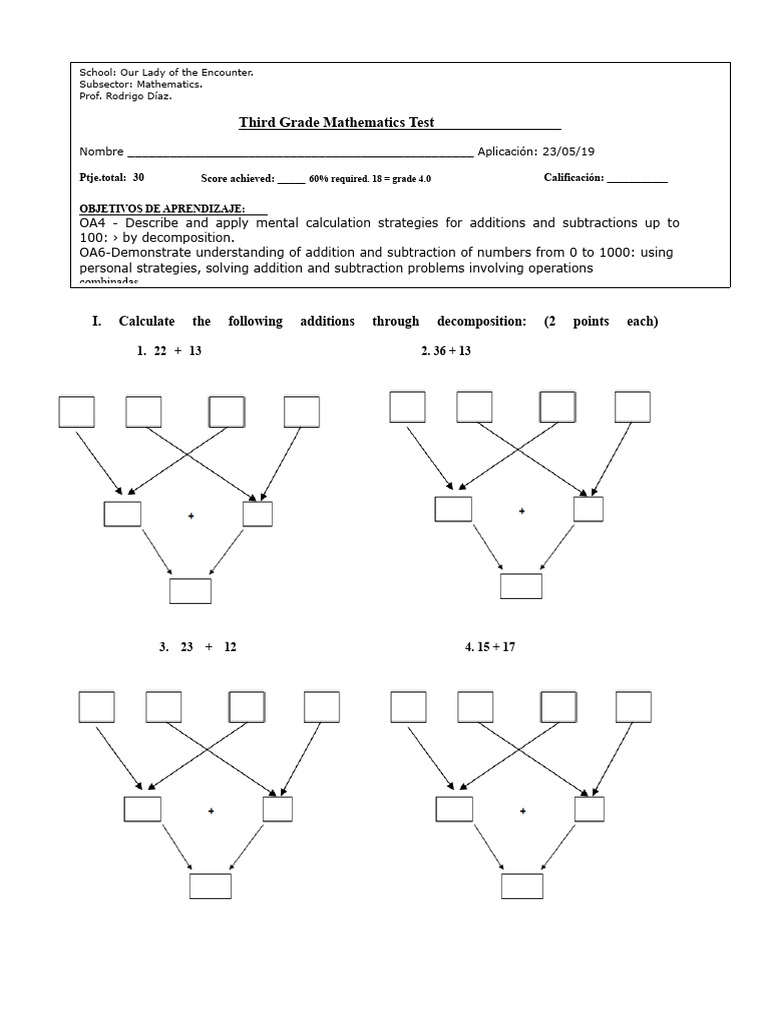 Third Grade Math Test - Our Lady of the Encounter | PDF | Mathematics