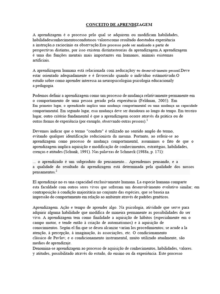 Entenda o Conceito de Aprendizagem | PDF | Aprendizado | Comportamento