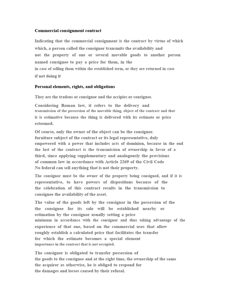 Commercial Consignment Contract Overview | PDF