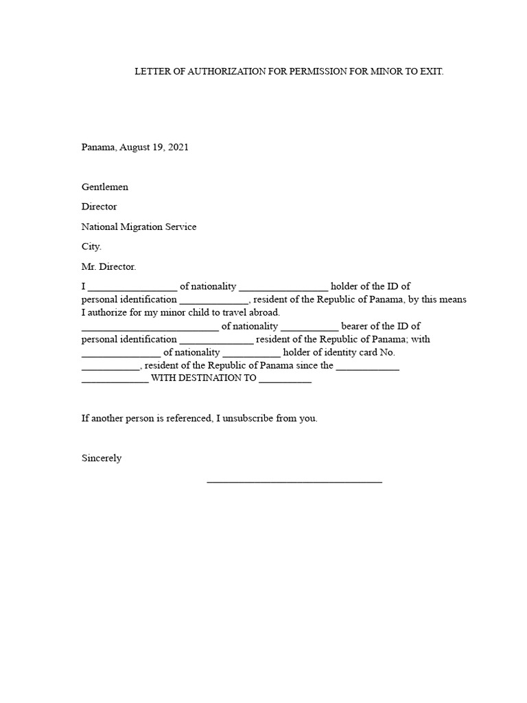 Letter of Authorization For Minor's Exit Permission | PDF