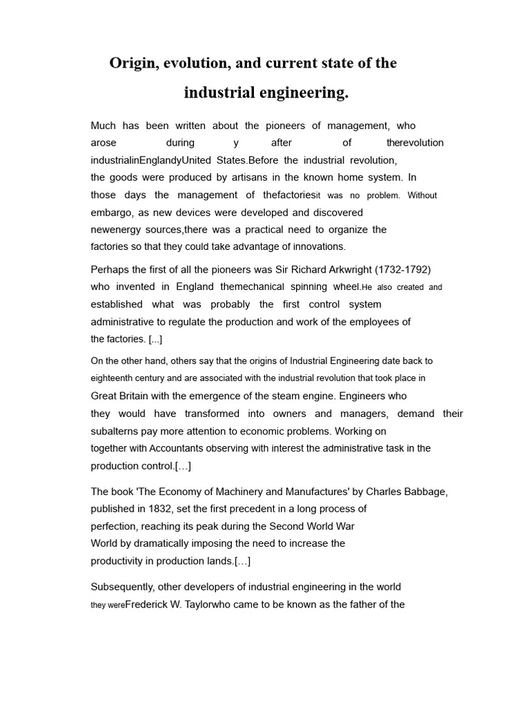 History and Evolution of Industrial Engineering | PDF | Engineering ...
