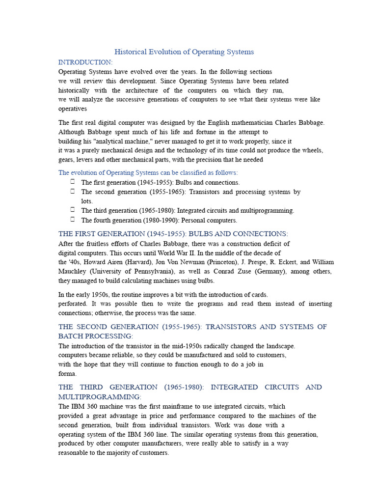 Historical Evolution of Operating Systems | PDF | Operating System ...