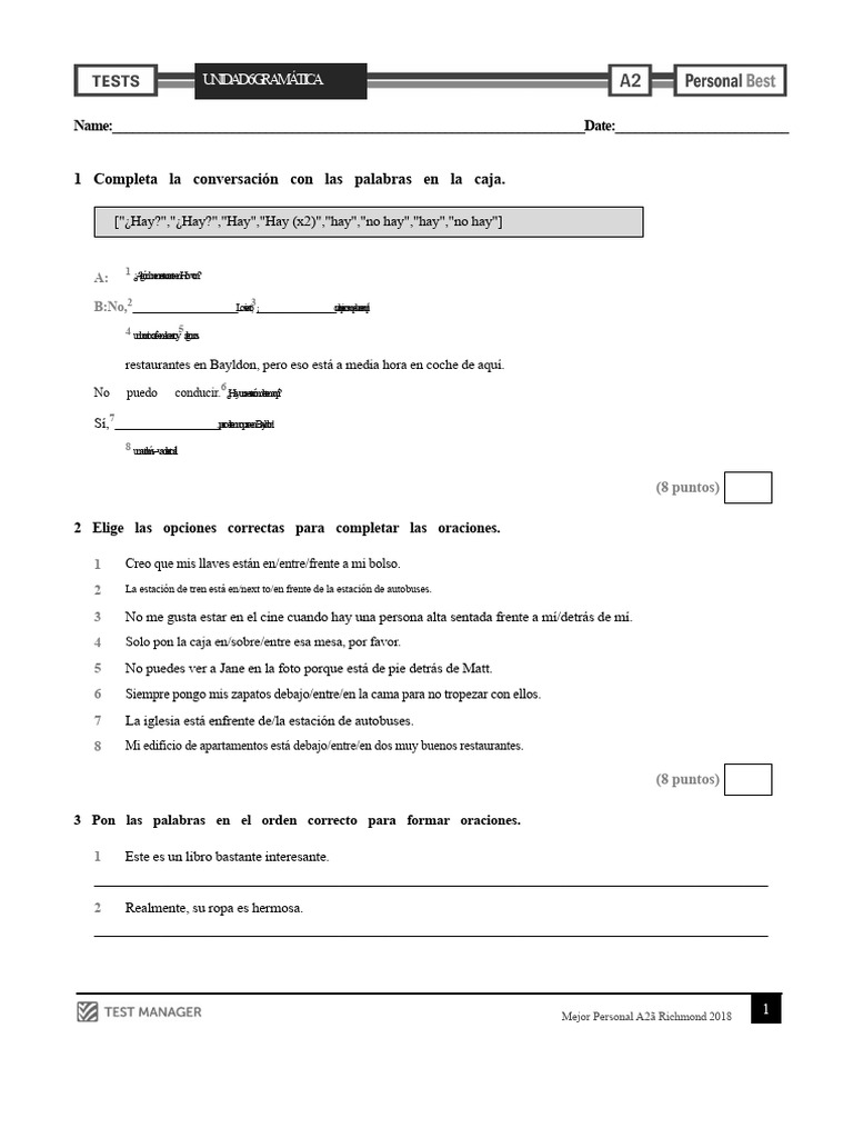 Ejercicios de Gramática en Inglés A2 | PDF