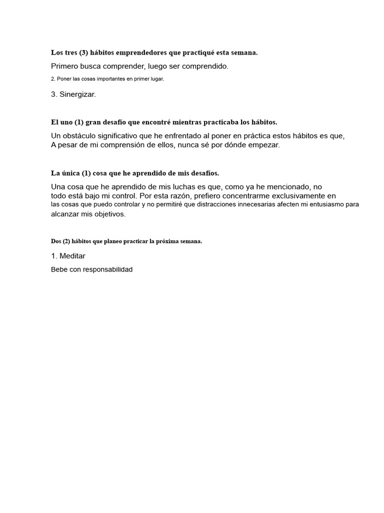 Los Tres (3) Hábitos Emprendedores Que Practiqué Esta Semana | PDF