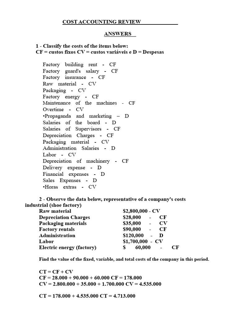 Cost Accounting Analysis and Calculations | PDF | Cost Of Goods Sold ...