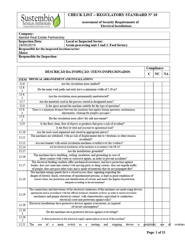 Electrical Safety Compliance Checklist | PDF | Electrical Wiring | Switch