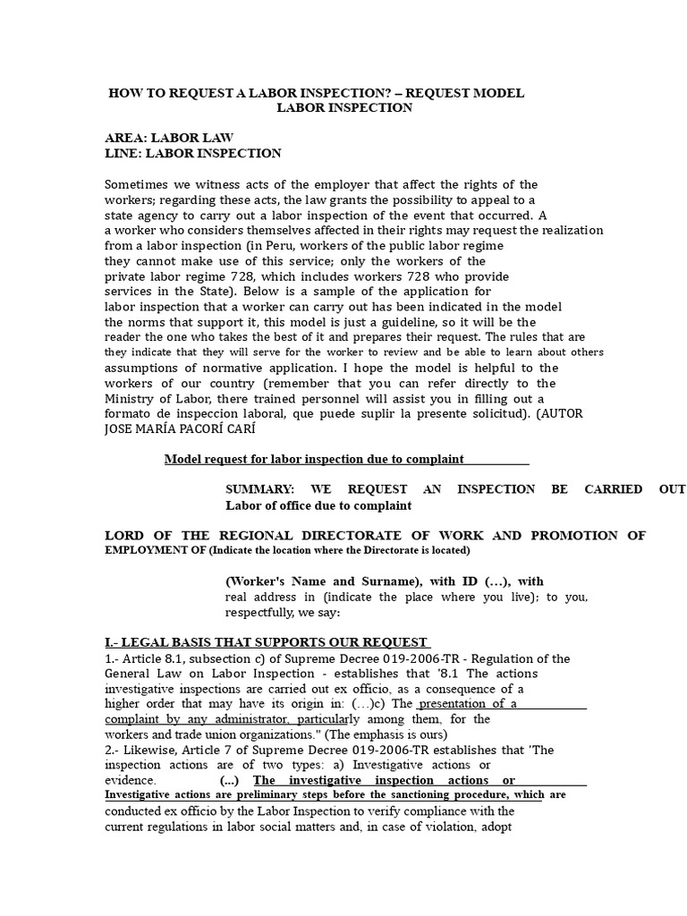 Labor Inspection Request Guide | PDF | Government | Justice
