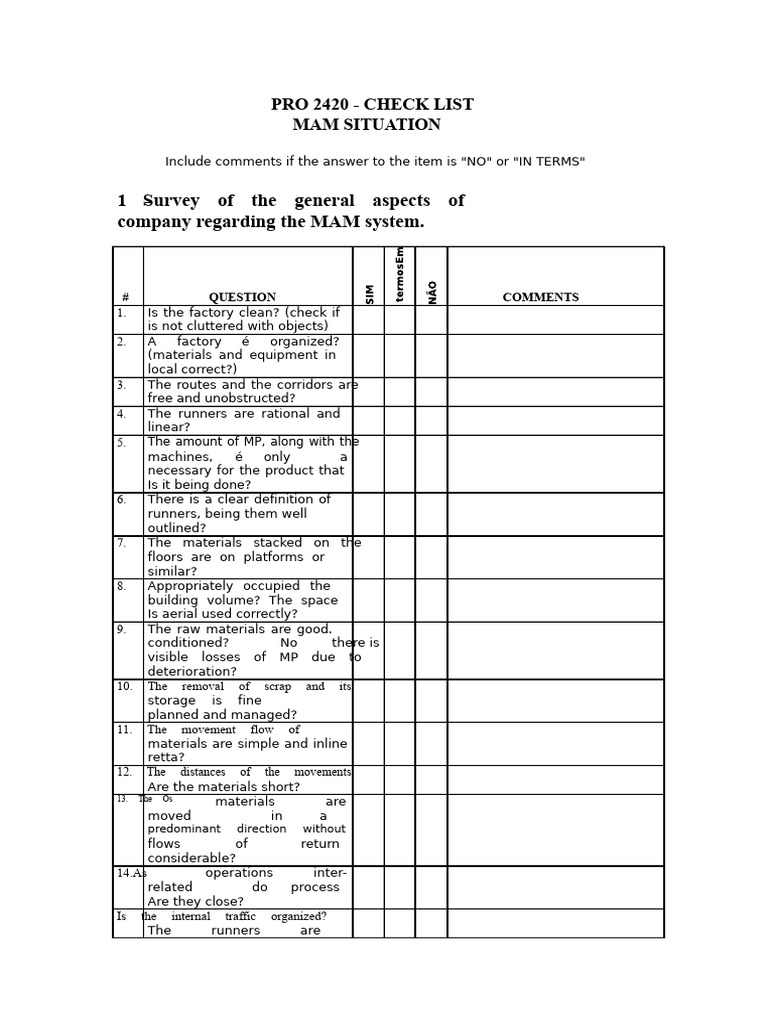 MAM System Assessment Checklist | PDF | Warehouse