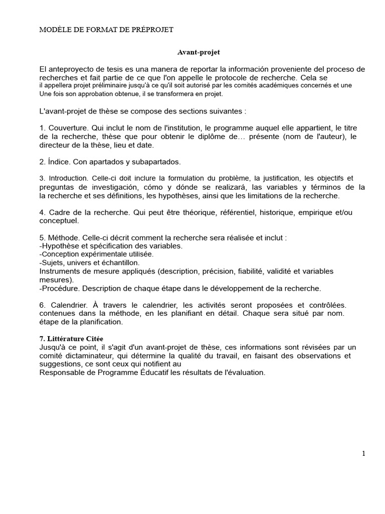 Modèle de préprojet de thèse détaillé | PDF | Méthode scientifique ...