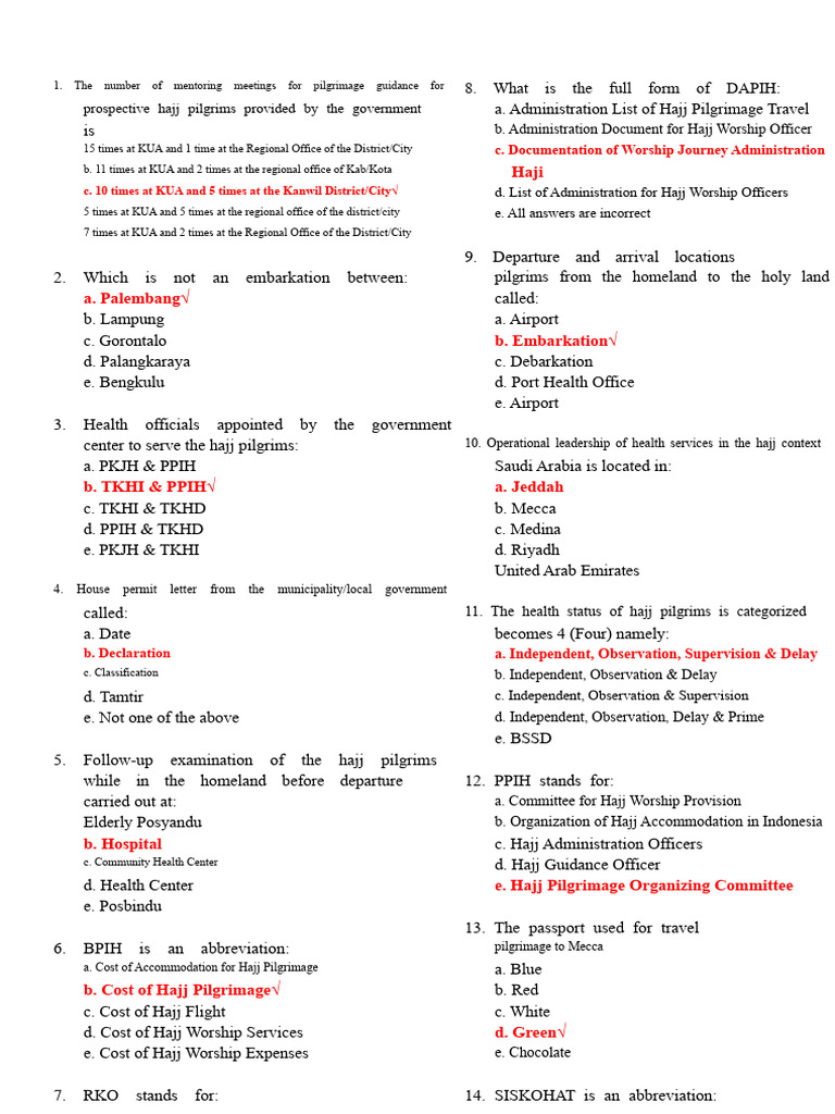 TKHI-PPIH Practice Questions | PDF | Hajj