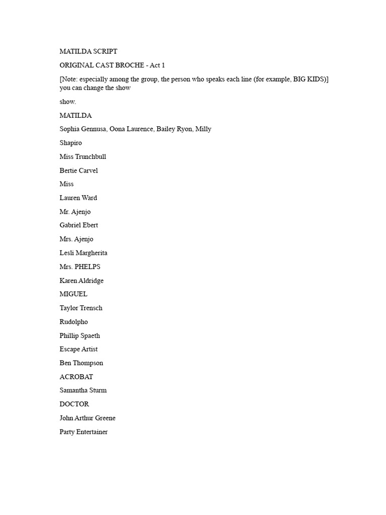 Matilda Musical Act 1 Script | PDF