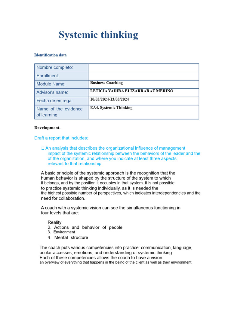 Systemic Thinking in Business Coaching | PDF | Thought | System