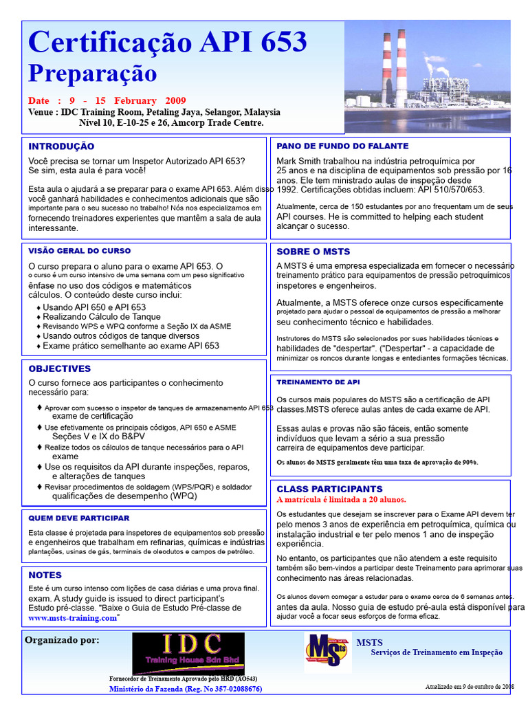 API 653 MSTS Preparação Fev09 | PDF | Conhecimento