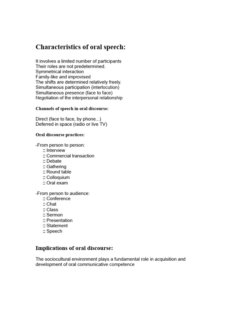 Characteristics of Oral Speech and Discourse | PDF | Discourse ...