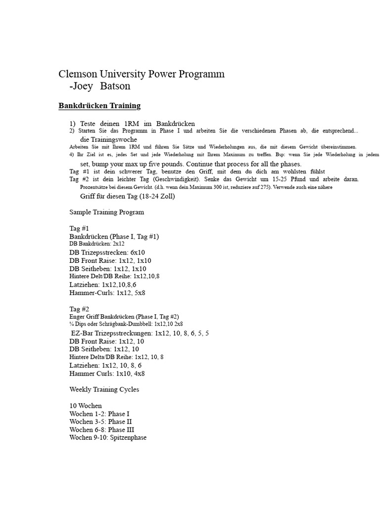 Kraftprogramm Der Clemson University | PDF