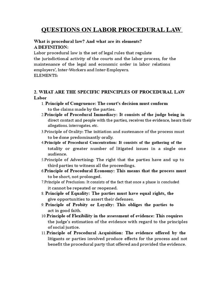 Labor Procedural Law: Key Principles and Elements | PDF | Lawsuit ...