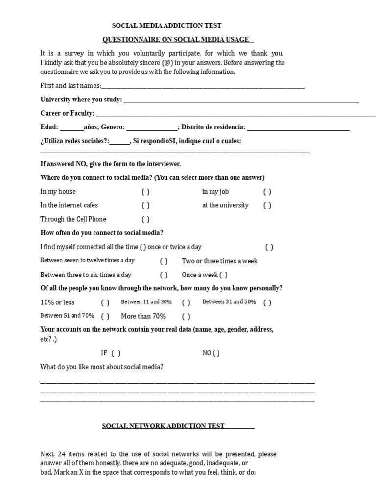 Social Media Addiction Questionnaire | PDF | Behavioural Sciences ...