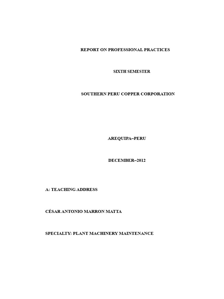 Report On Practices at Southern Peru | PDF | Pump | Copper