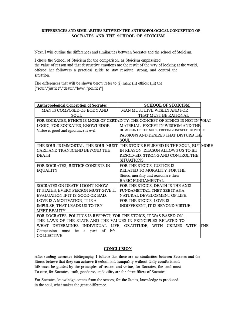Comparative Table Socrates and The School of Stoicism | PDF | Stoicism ...