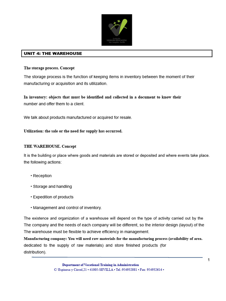 UNIT 4.- THE WAREHOUSE | PDF | Warehouse | Inventory