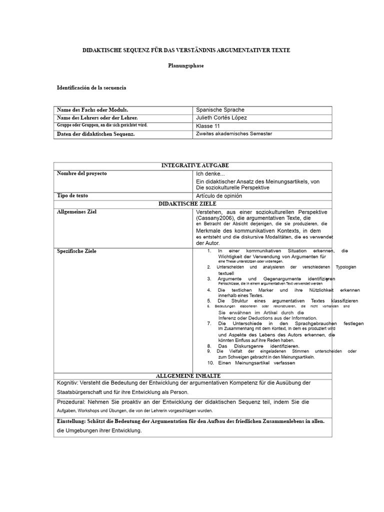 Didaktische Sequenz Zur Verstehen Von Argumentativen Texten | PDF