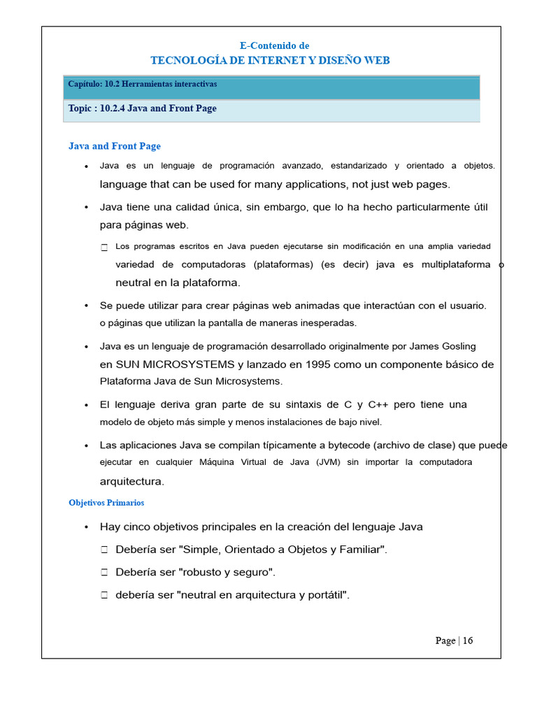 JAVA y Front Page | PDF | Java (lenguaje de programación) | Red mundial