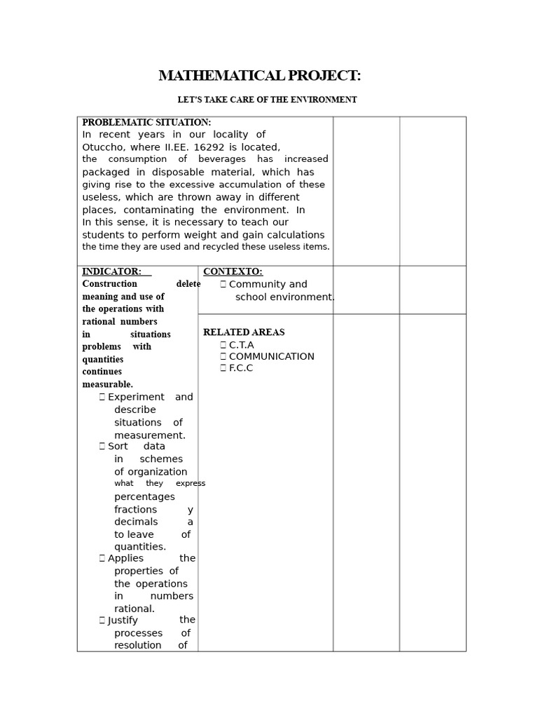 MATHEMATICAL PROJECT Let's Take Care of The Environment | PDF | Budget ...