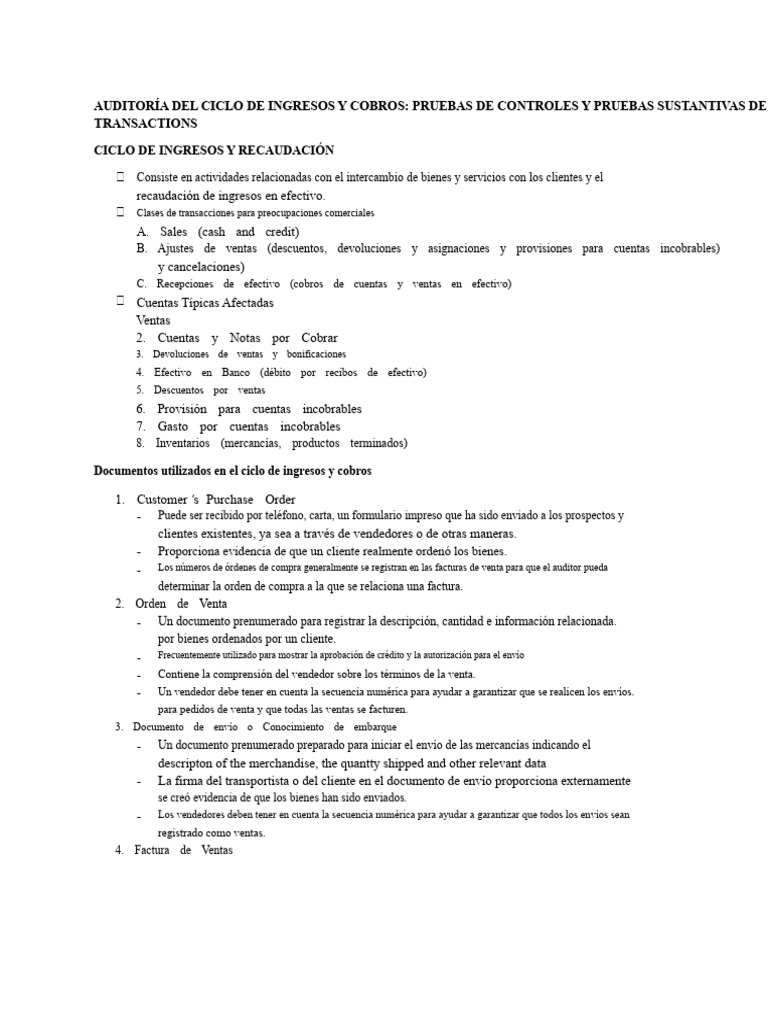 Auditoría del Ciclo de Ingresos y Cobros | PDF | Auditoría | Contabilidad