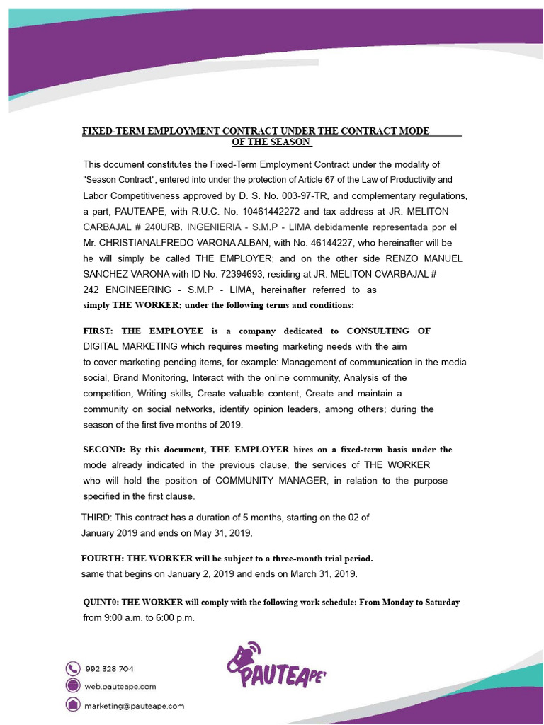 Seasonal Contract | PDF | Employment | Private Law