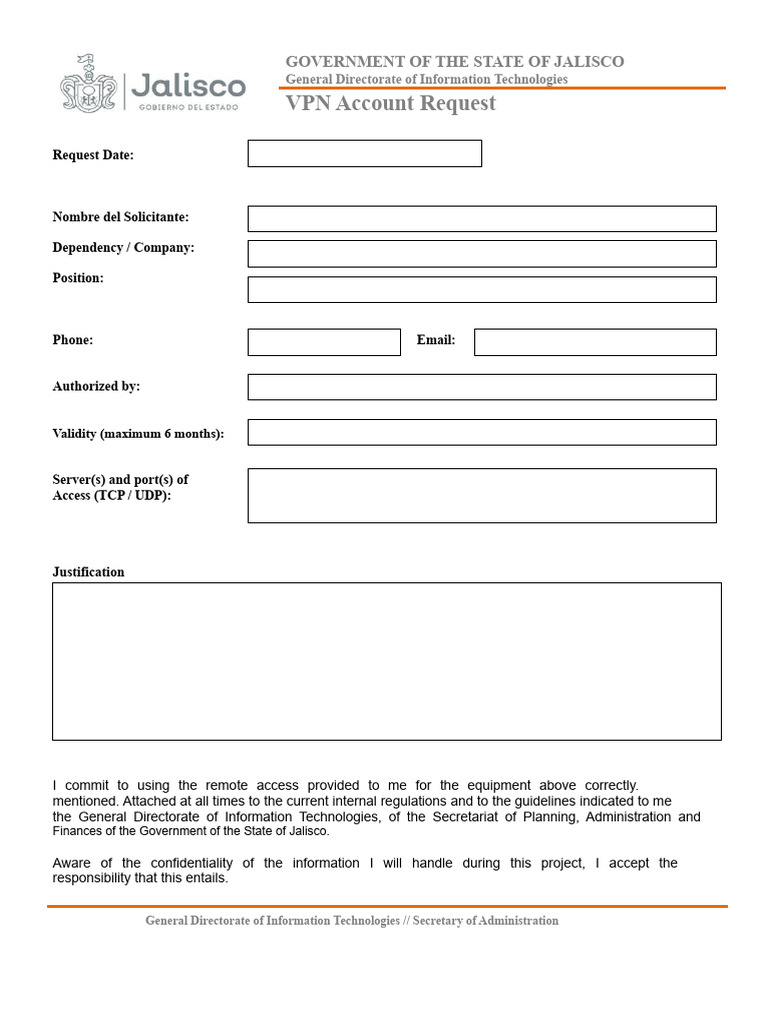Jalisco VPN Account Request Form | PDF